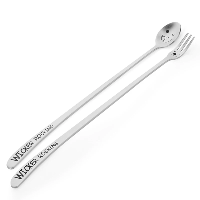 FHEAL Stainless Steel material Heavy Long Handle Cake Dessert Fruit Fork Cartoon smile Face Tableware Flatware (2)