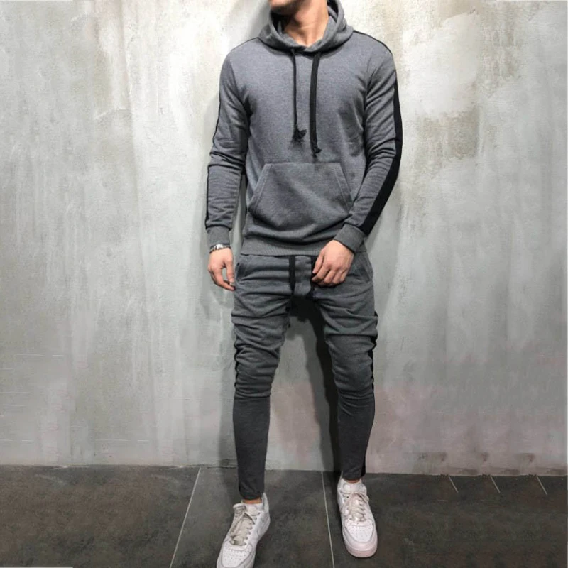 

Men Tracksuits 2 Pieces Set Spring Hip Pop Hoodies Sweatshirt Jogging Football Top Bottoms Casual Jacket Pants