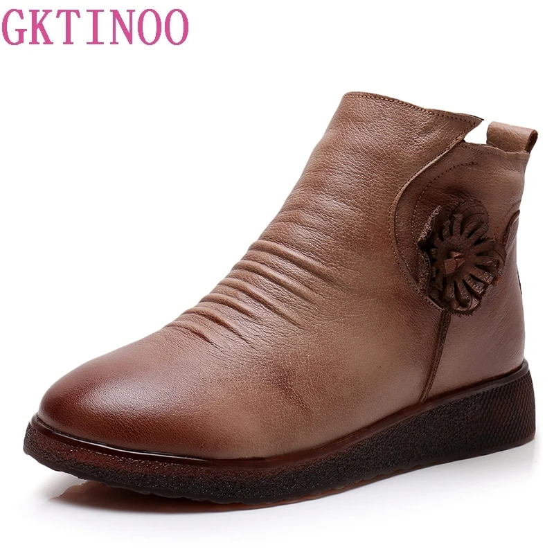 

GKTINOO Fashion Winter Shoe Boots Genuine Leather Ankle Shoes Vintage Casual Shoes Warm Velvet Retro Handmade Women Boot