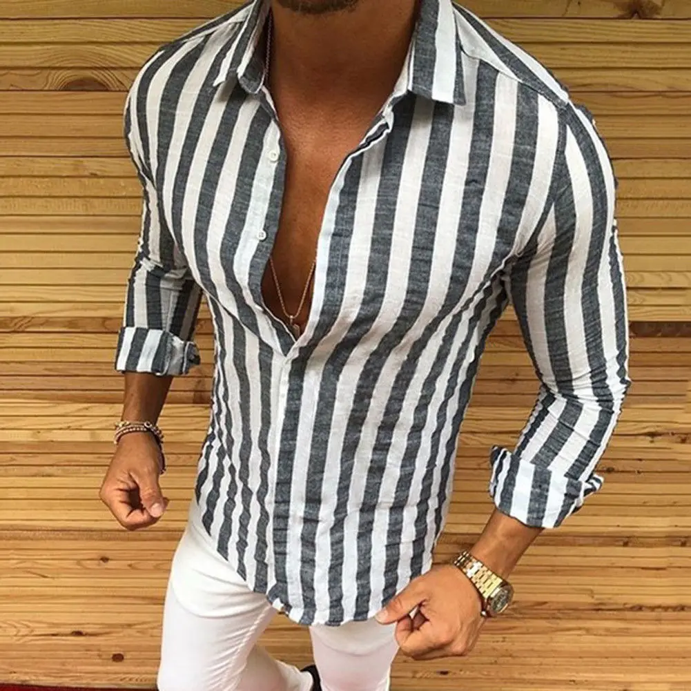 Мужская деловая рубашка, мужская полосатая одежда, Дизайнерские повседневные Роскошные Рубашки, рубашка классического кроя - Цвет: Серый
