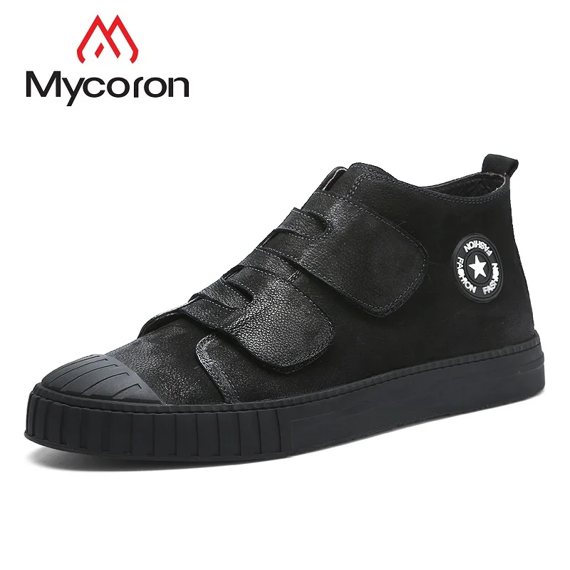

Mycoron Fashion Brand New Arrival 100% Genuine Nubuck Leather High-Top Shoes Male Flat Soft Rubber Bottom Hook-Loop Casual Shoes