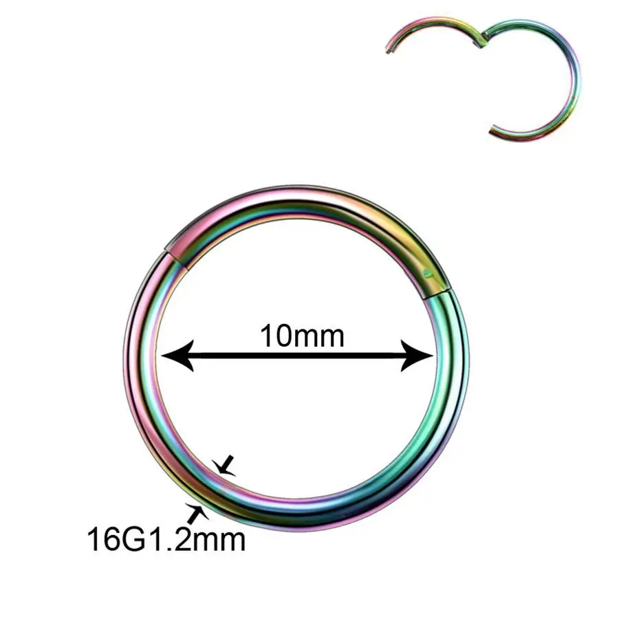 50 шт./лот титановые сегментные шарнирные кольца Перегородка носа кликер пирсинг для носа, губ, ушей хрящевая спираль брови ювелирные изделия для пирсинга тела - Окраска металла: Rainbow v 1.2x10mm