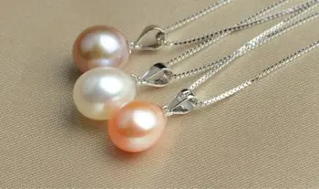 

3PCS 8-10mm AAA+ multi-colored pearl pendant 925s chain 18''