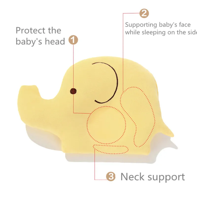 Для 3-24 м для новорожденных Подушка плоской головкой Спящая позиционера Поддержка подушки предотвратить слон укладки Подушка бархат