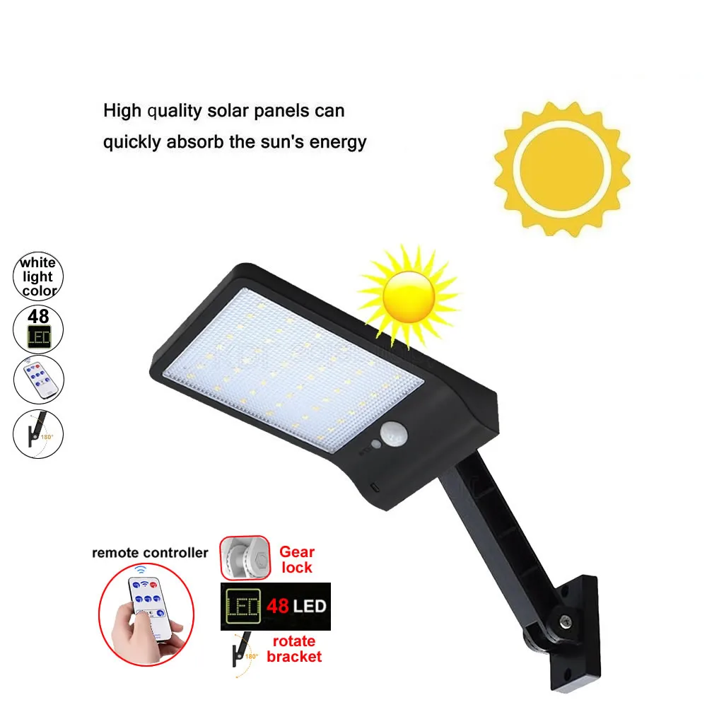

48 LED Waterproof PIR Motion Sensor Wall Lamp 3 Mode Solar Light For Outdoor Pole Garden Lightg s Lamps