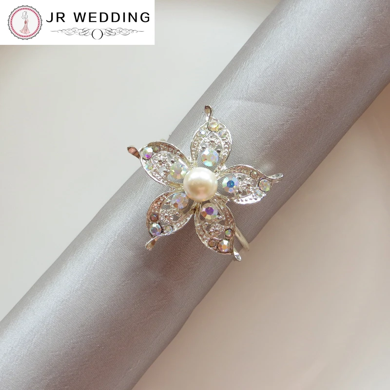 100Pcs Wholesale Elegant Rhinestone Napkin Rings Pearl Napkin Rings