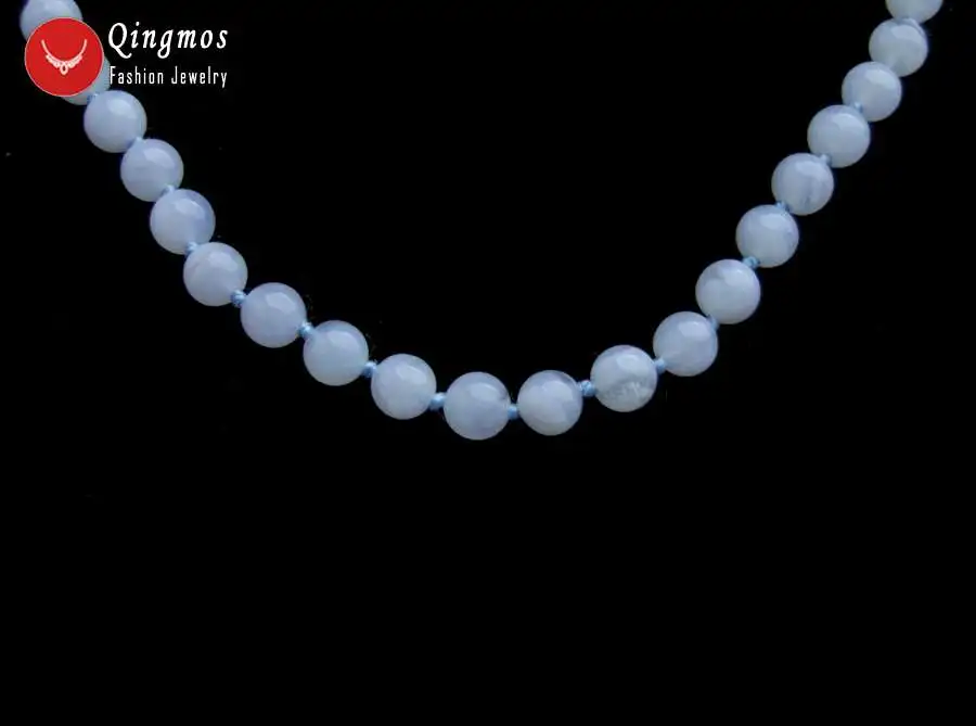 Qingmos Trendy Blue Lace Agates Necklace for Women with 6mm Round Natural Blue Lace Agates Stone Necklace Jewelry 17'' nec6545