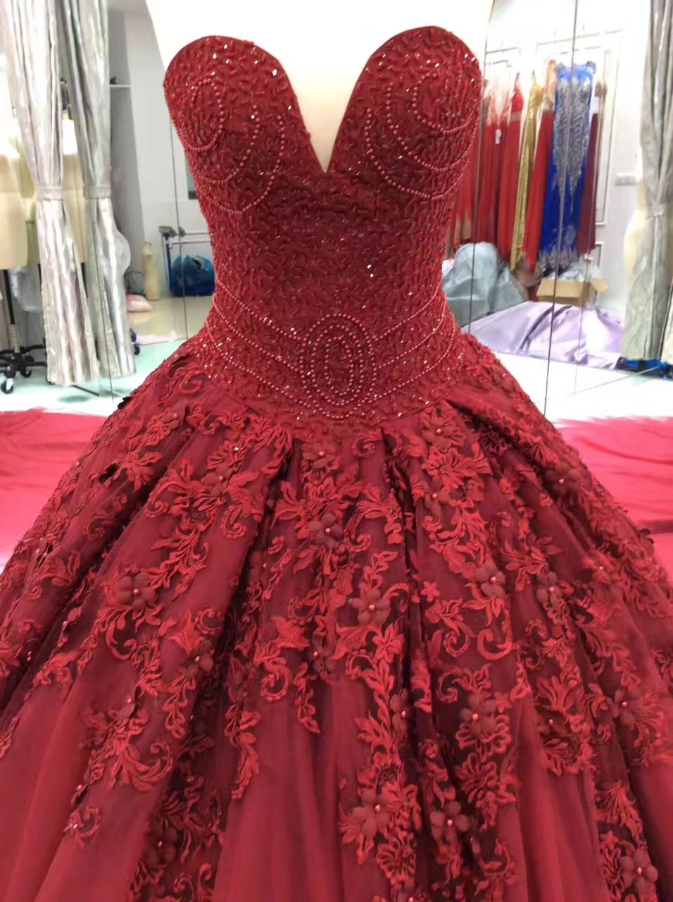 maroon bridal gown