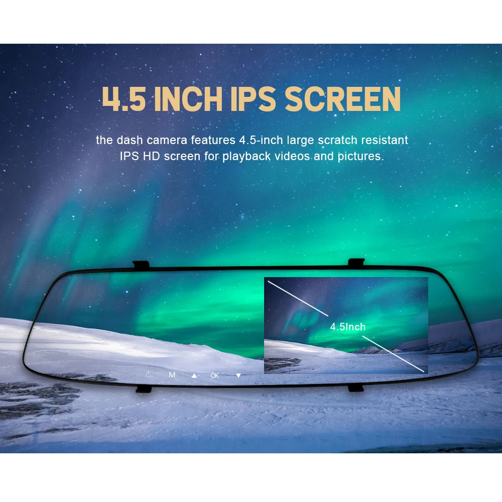 Видеорегистратор с двумя объективами 4 5 дюймовый Full HD 1080P IPS зеркальный цифровой