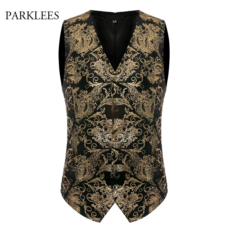 Buy Paisley Floral Vest Men 2017 Fashion Golden Foil