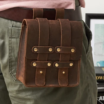 

15x16CM Retro Men 'S Genuine Leather Handbag Waist Casual bag A4248