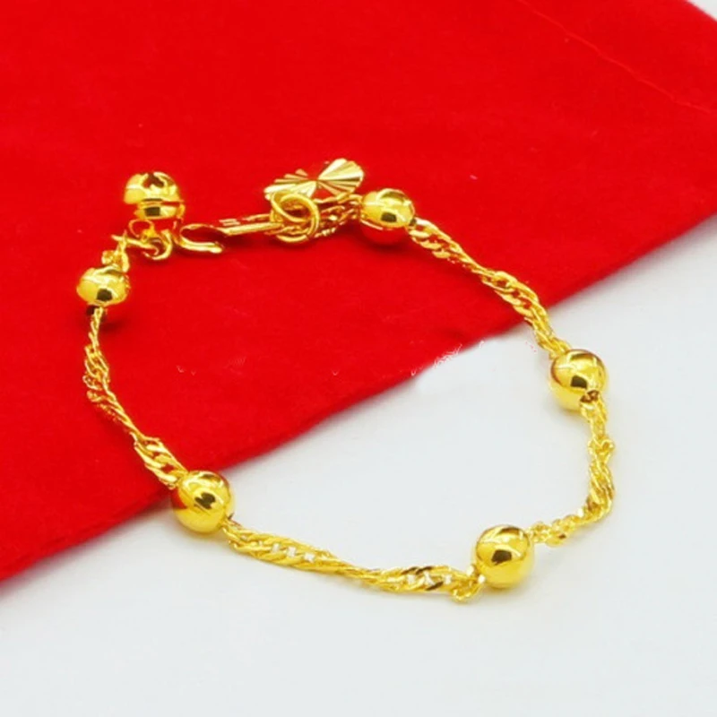 

Free Shipping 24K Gold-color Children Bracelets Charm Beads Bracelets Jewelry For Women Gift
