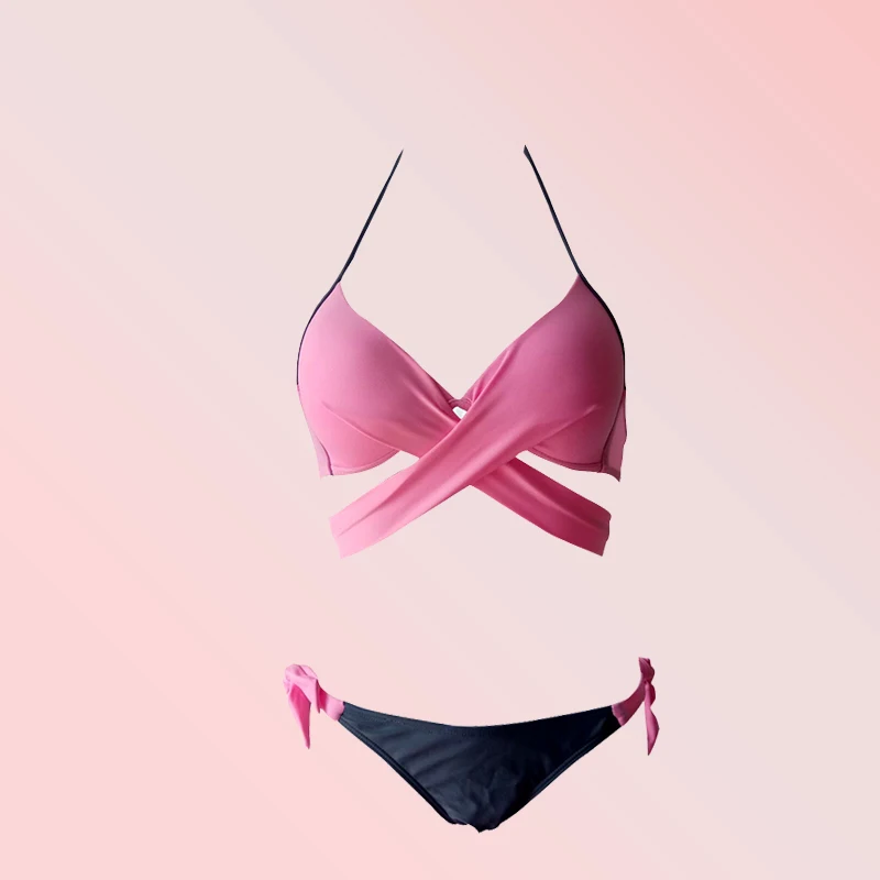 Розовый сплошной цвет Bikiniwear профессиональный женский купальник 2 предмета
