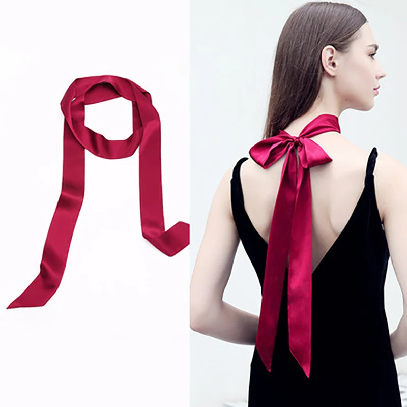 

200cm Long Silk Scarves Solid Color Neck Scarf Women Skinny Scarf Women Handbag Wrap Handle Satin Belt Sash Necktie Neckerchief