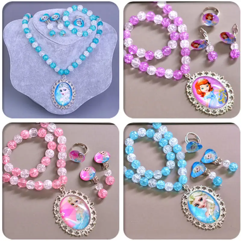 5pcs/lot 2019 new doll accessories Frozen Aisha Princess children's necklace ear clip ring bracelet set baby Christmas gift