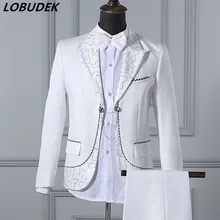 Формальные модные мужские костюмы с блестками, белые блейзеры, костюм для ночного клуба, певец и ведущий сценический наряд, Мужская одежда для хора