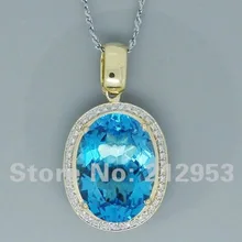 18.50Ct настоящий природный Голубой Топаз Подвески Твердые 14Kt из желтого золота с бриллиантом драгоценный камень кулон из натурального камня Лидер продаж