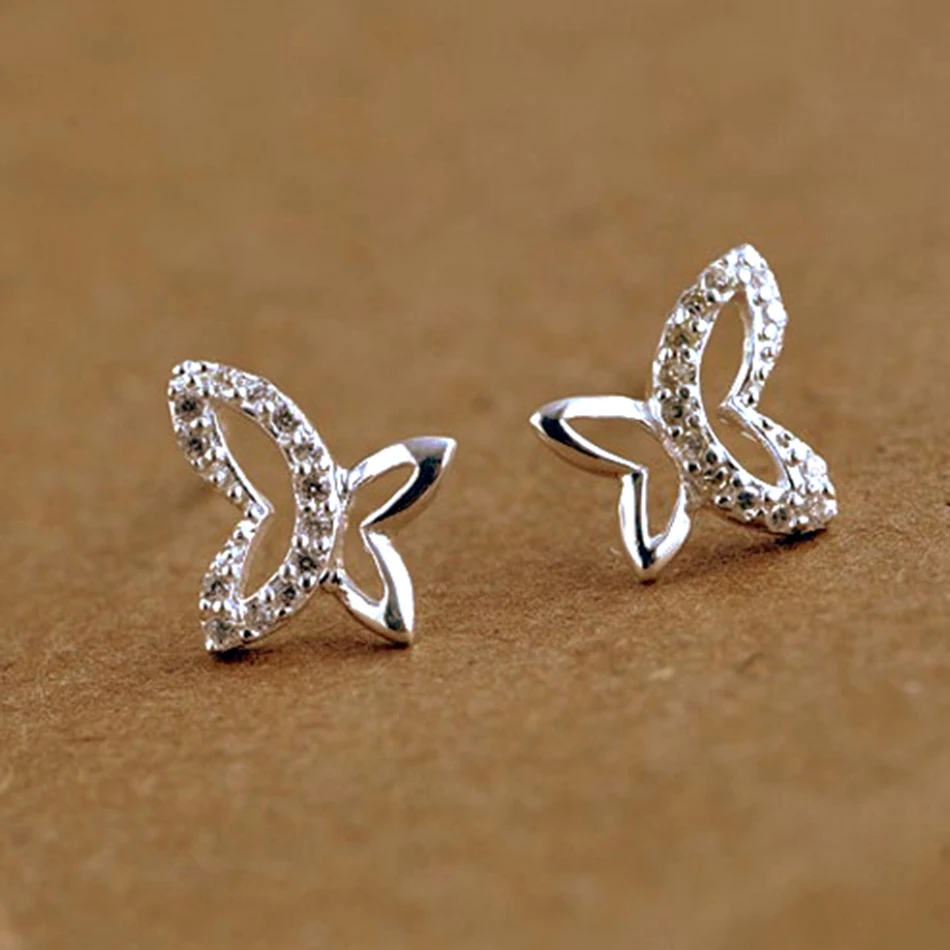 

2017 new fashion stud earrings S925 sterling-silver-jewelry butterfly shape with cubic zirconia women earring for model ES003