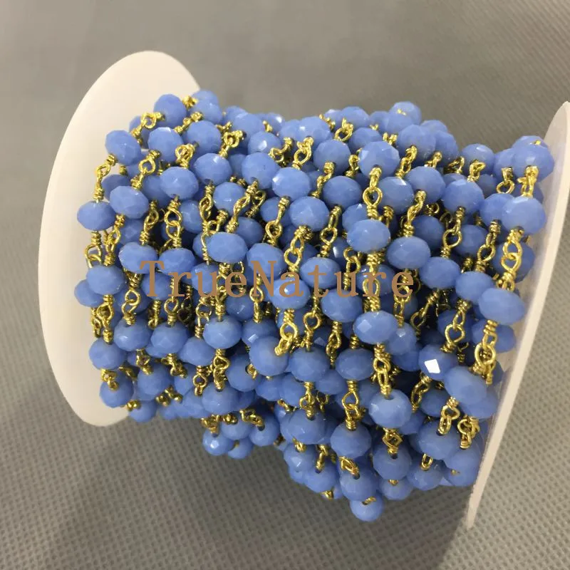 

Colorful Polish Glass Quartz Beaded Chains Gold Finish Wire Wrapped Chains Jewelry 5 Meters For Sale 4*6 mm RC5032