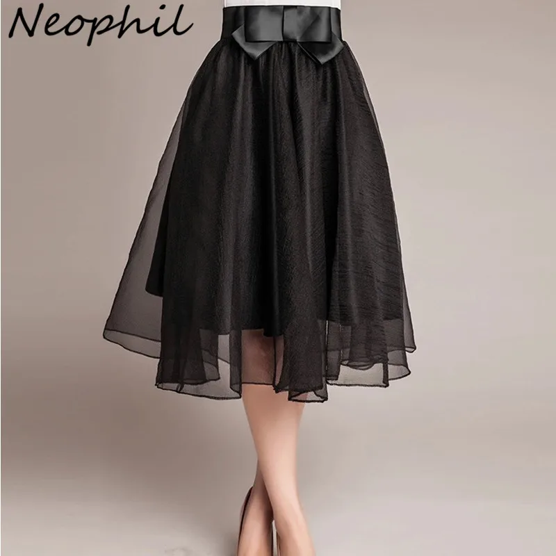Neophil, винтажные черные, розовые тюлевые юбки средней длины с высокой талией и бантом, для девочек и женщин, Сетчатое Плиссированное бальное платье из органзы, пышное Jupes S08014