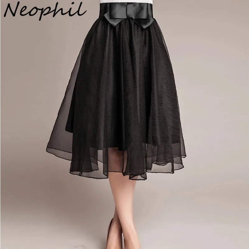 

Neophil 2019 Vintage Black Pink Tulle High Waist Bow Midi Skirts Girls Women Organza Mesh Pleated Ball Gown Fluffy Jupes S08014