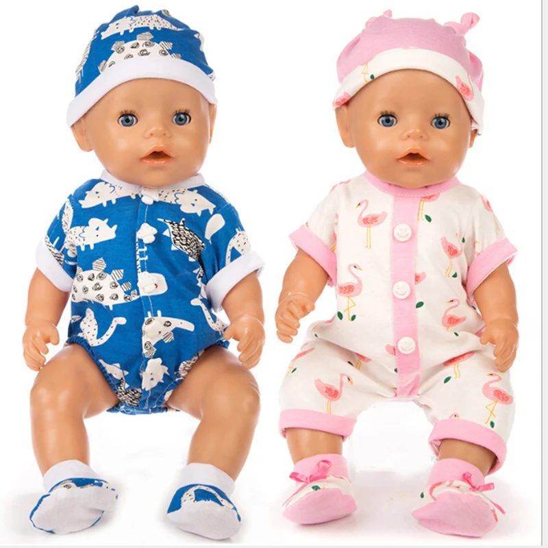 Doll Clothes 3Pcs=Set+Hat+Shoes Fit 17inch 43cm Baby New Born Doll Clothes