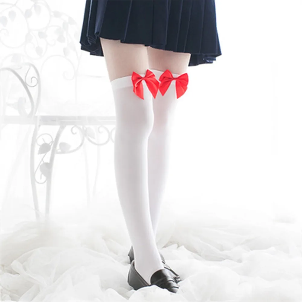 

stockings long socks Velvet Lady Spring And Autumn White Stockings Bow Sexy Knee Socks Sexy Stocking medias de mujer L3