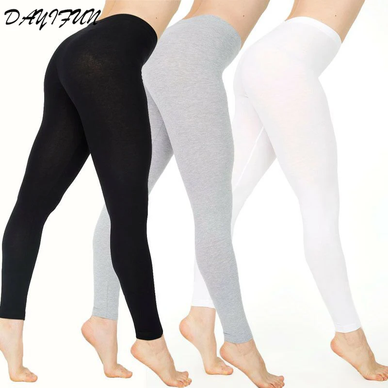 

DAYIFUN new womens full length cotton leggings hight waist solid bottom leggings plus size ropa invierno mujer 2019 C244