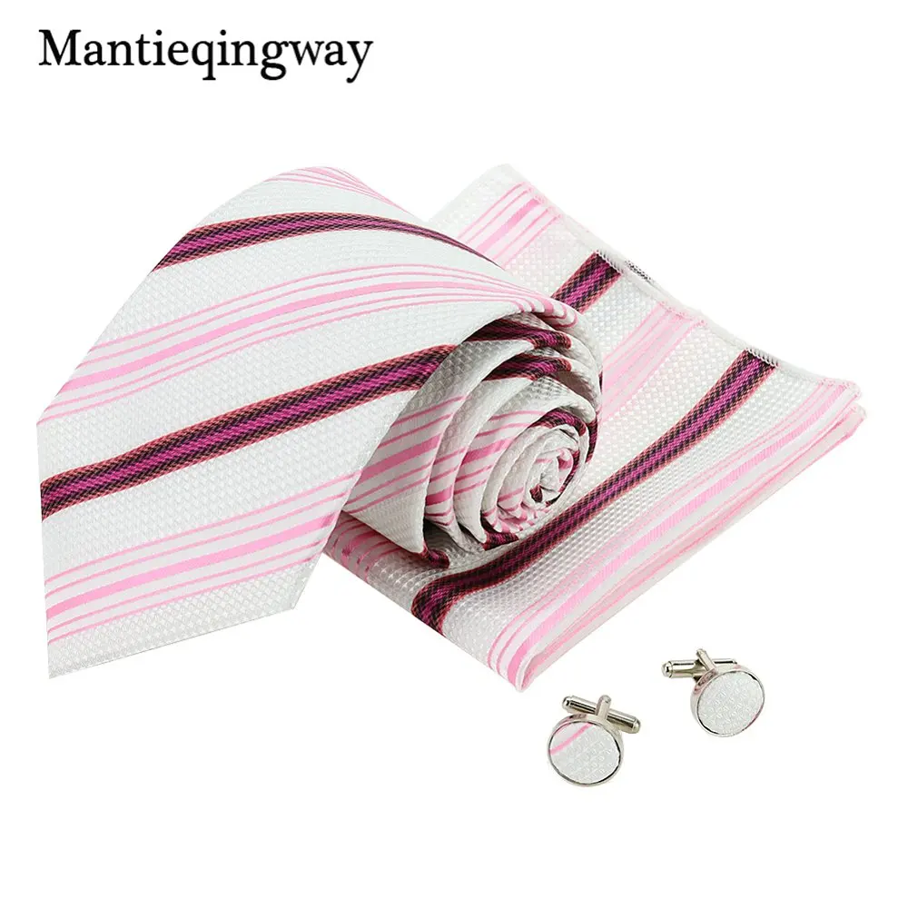 Mantieqingway 20 цветов плед печатных шеи галстуки карманные Квадратные запонки набор для мужчин формальный брак носовой платок из полиэстера+ галстук - Цвет: 110