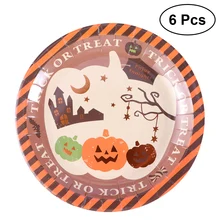 6 pcs Pratos Descartáveis De Papel Verde Pratos de Sobremesa Bolo de Fontes Do Partido do Dia Das Bruxas Acessórios para Casamentos Festa Tema Piquenique(China)