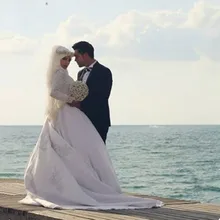 Don’s Bridal Elegant Ball Gown Arab Islamic Gowns High Neck Hijab Long Sleeve Muslim Wedding Dress 2017 Robe De Mariage