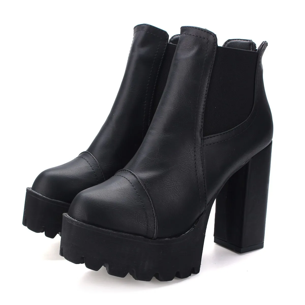 

2016 Woman Ankle Boots High Heels Block Thick Women Shoes Autumn Winter Women  High Waterproof Platform Leather Boot Hot Selling