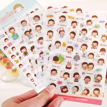 

6 Sheets Cartoon Girl Stickers Biscuits Scrapbook Calendar Diary Planner Decor
