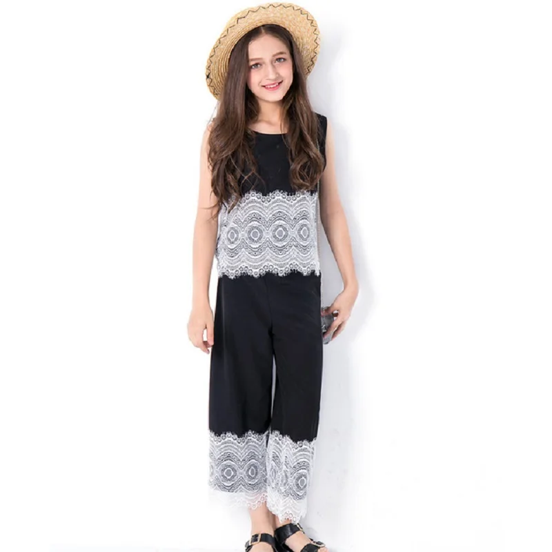 

Teen Girls Sets Cotton Lace 2pcs Tops Pants Clothes Kids 5 7 9 11 10 12 14 years Summer Teenage Floral Print Children Clothing