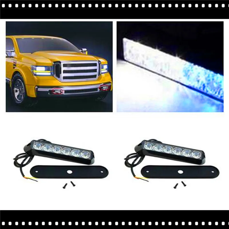 

2X Blue&White 6 Led Strobe Light Car Auto Flashing Firemen Police Emergency Ambulance Dash Beacon Truck Van Side Warning Lamp