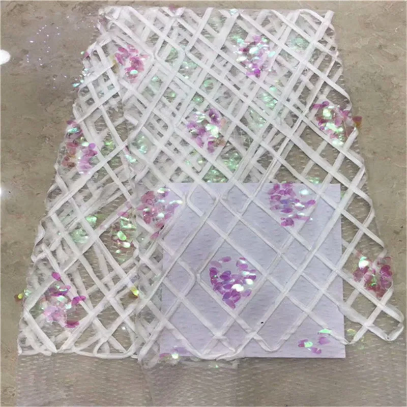 

2019 High Quality Nigerian French Lace African Lace Fabric White Flower Sequined Guipure Mesh Lace For Party Dresses India Tissu