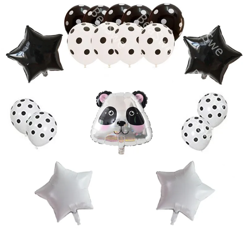 

18pcs Panda&Cow Animals Head foil balloons polka dot printed Latex Balls black star Gifts Birthday Party Decorations supplies