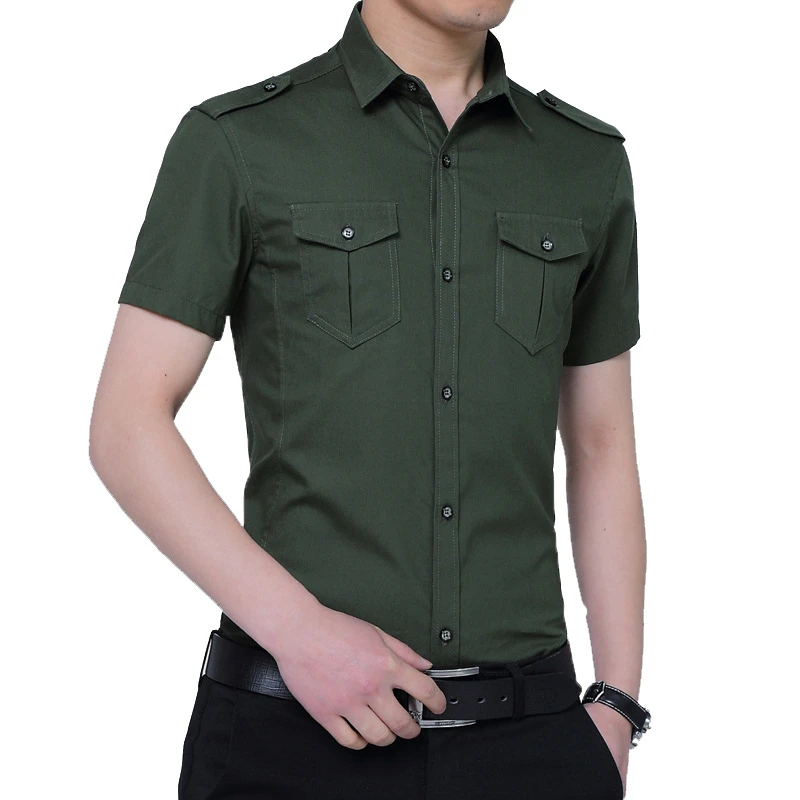 Nueva camisa militar 2019 de manga corta para hombre, verde militar de color de alta calidad|Camisas de vestir| - AliExpress