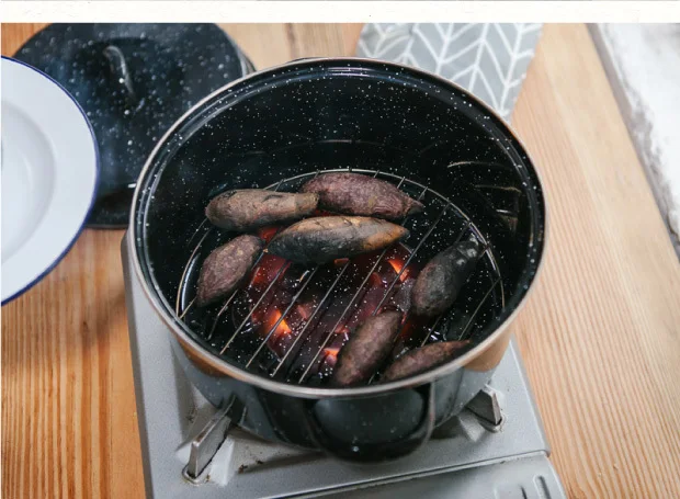 Жареный сладкий картофель артефакт Японский дом Многофункциональный черный фарфор эмалированной посуде с грилем жаровню Kuchenblech 23 см