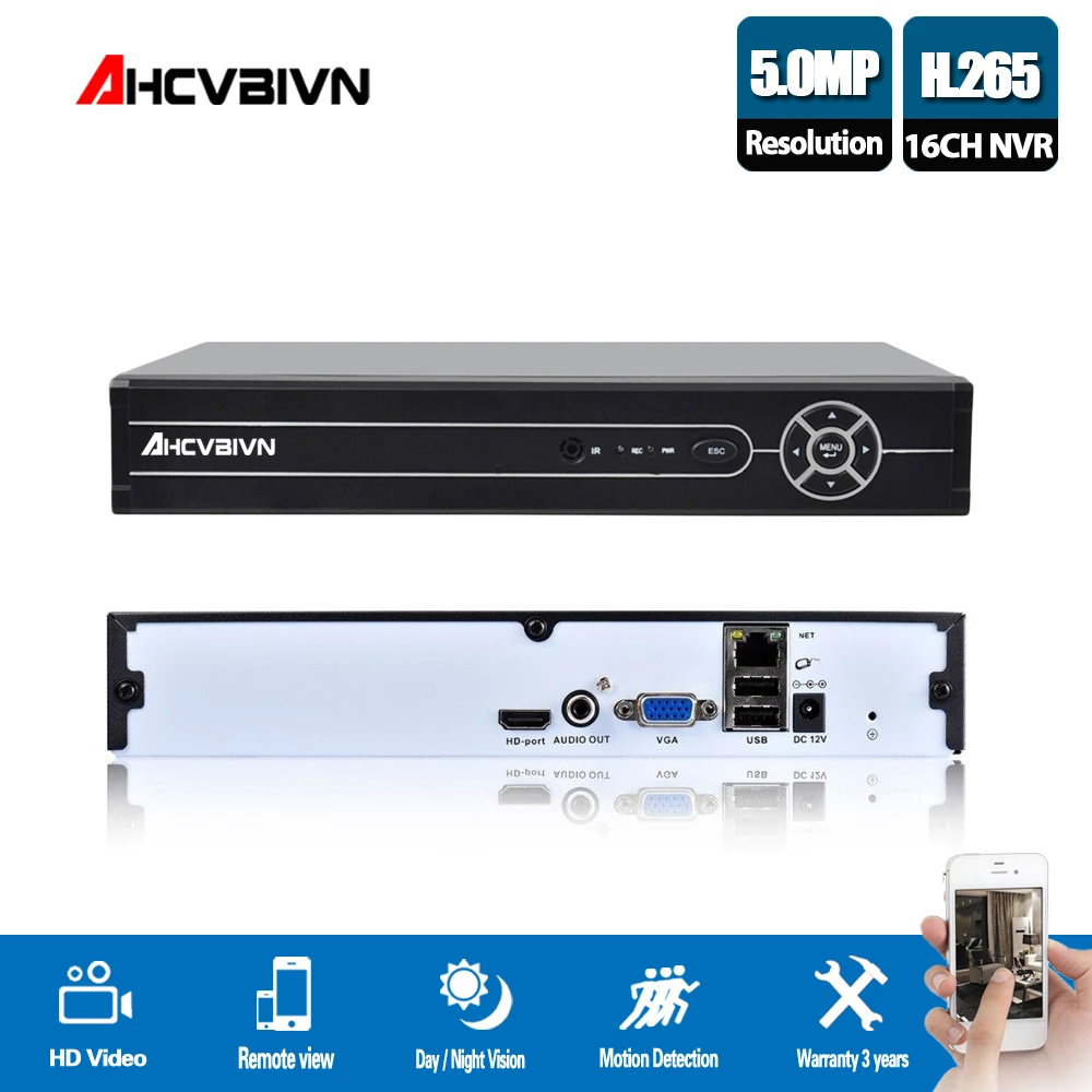 AHCVBIVN 16-канальный видеорегистратор H.265 5MP NVR Системы VGA HDMI Выход 4CH 8CH 16CH 5MP 4MP 1080P IP Камера ONVIF 2,0 безопасности дома Системы