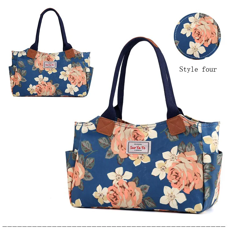 Новая модная винтажная Женская сумочка, Дамская с цветочным принтом, Повседневная Мягкая нейлоновая сумка через плечо, Женская Повседневная сумка для покупок - Цвет: Style four
