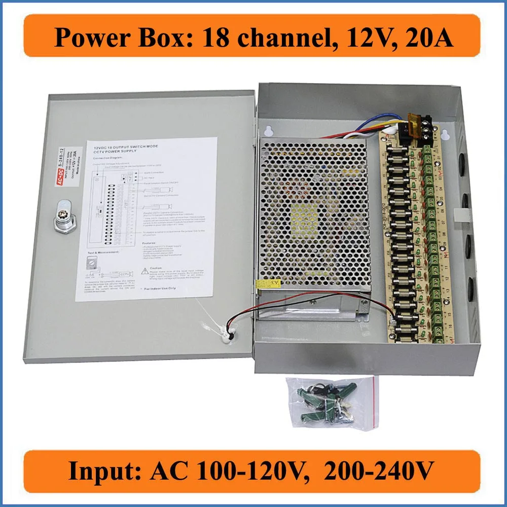 18 каналов DC12V 20A CCTV камера блок питания CCTV PTC распределенный Импульсный блок питания для безопасности видео камеры 18CH порты