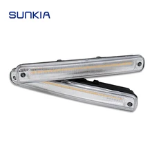 2Pcs/Set SUNKIA External Light 100% Waterproof COB DRL Daytime Running Lights with Turn Signal Lamp & On/Off Function 