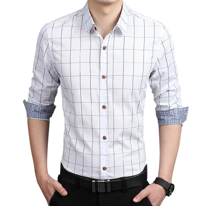 

2018 New Fashion Casual Men Shirt Long Sleeve Business Slim Fit Plaid Shirt Men High Quality Mens Dress Shirts Men Clothes 5XL