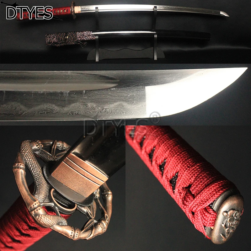 

Damascus Clay Tempered Blade Japanese Samurai Katana Sword Full Tang 15 Times Folded Steel 32768 Layers Blade Sharp Battle Ready