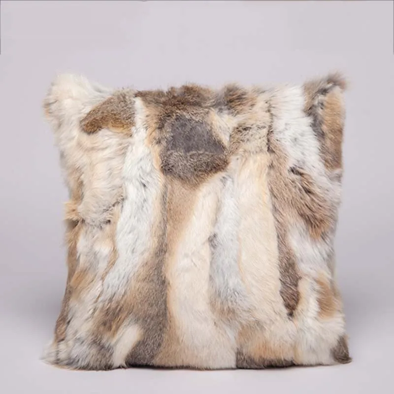 Rabbit fur pillow case color brown