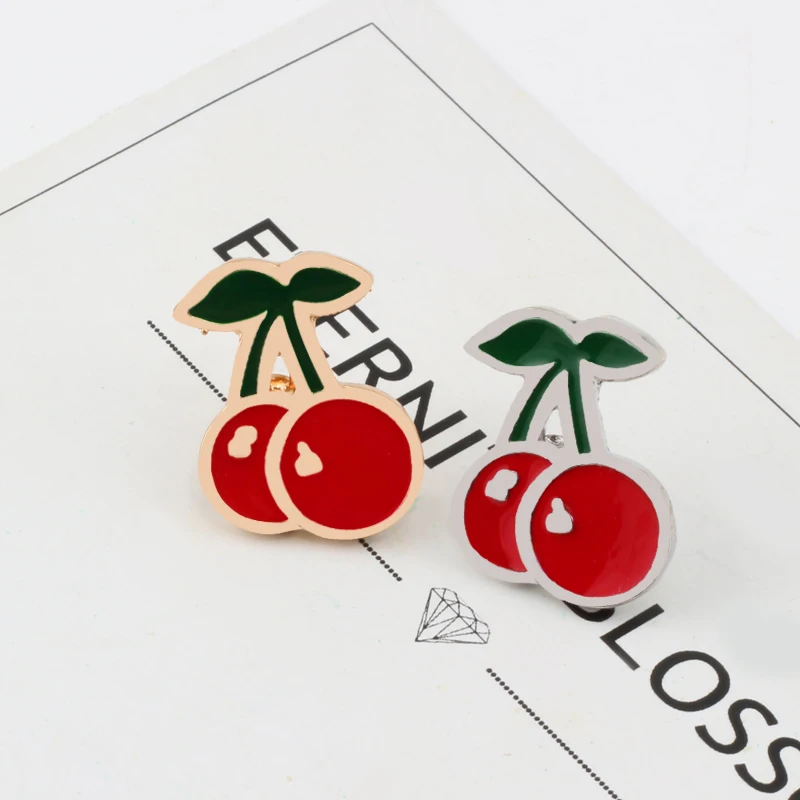

Cute small red cherry gold and silver brooch metal pin Women Kids badge Party Bag Dress jackets Accessorie couples decoration