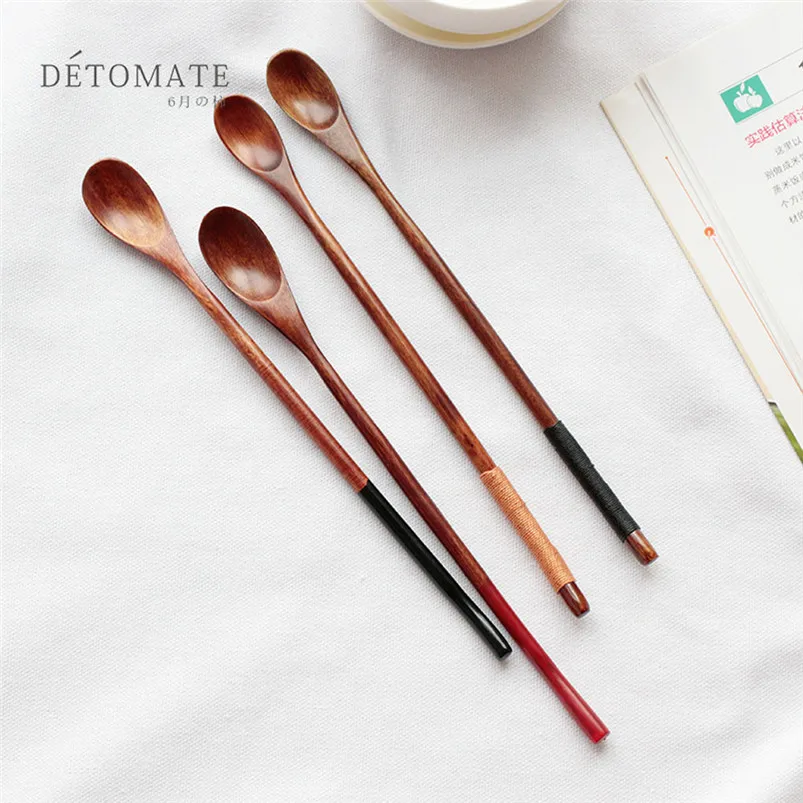 Lot Wooden Long Spoon Bamboo Teaspoon Kitchen Cooking Utensil Tool Soup Teaspoon Catering Cuchara De Madera Creativa 40JY158