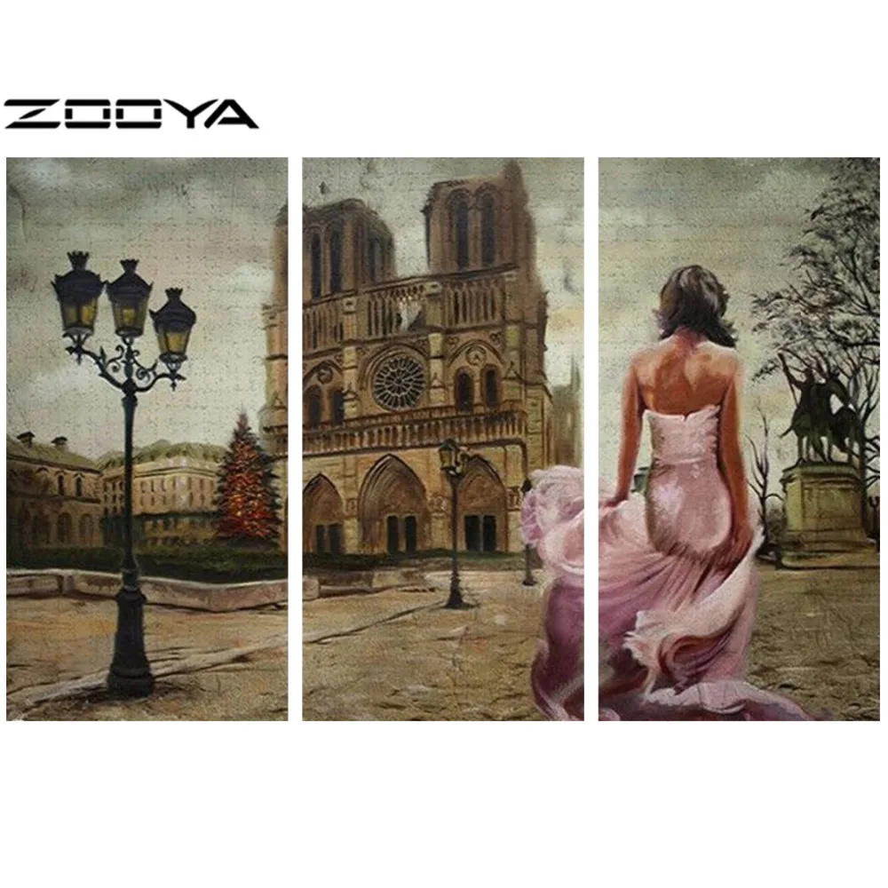 

ZOOYA Wall Stickers Diamond Embroidery Triptych Painting 3d DIY Diamonds Painting Cross-Stitch Woman Landscape Home Decor RF1087