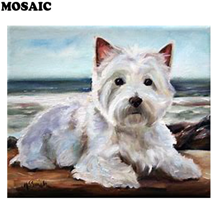 

40x50cm DIY Diamond Painting Cross Stitch Square Diamond Embroidery westie dog 5D Full Drill Mosaic Home Decor pet Animal paint
